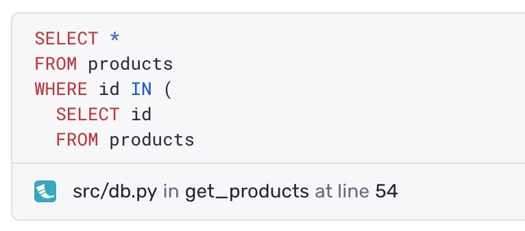 A screenshot of a fully formatted SQL query with indentation and whitespace