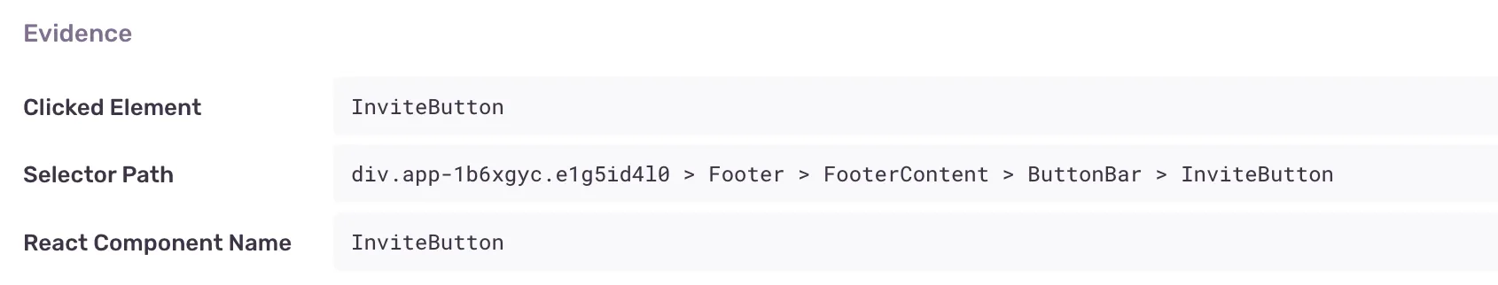 React component name used in rage click issues